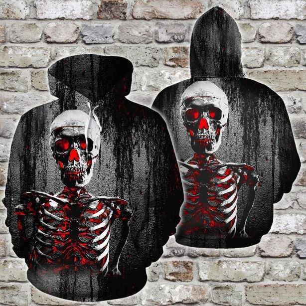Abstract Human Skeleton Horror Background 3d Zip Hoodie