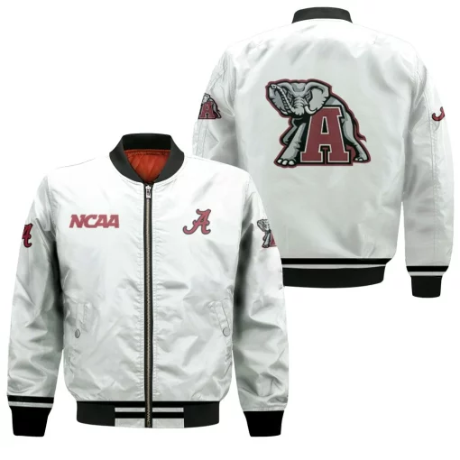 Alabama Crimson Tide Ncaa Classic White With Mascot Logo Gift For Alabama Crimson Tide Fans Bomber Jacket