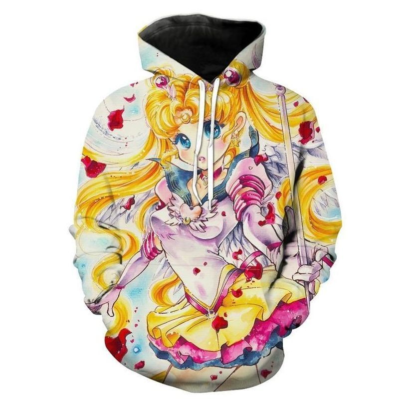Anime Sailor Moon Venus Girls Hipster Good Quality Casual Over Print 3d Zip Hoodie