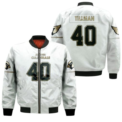 Arizona Cardinals Pat Tillman #40 Great Player White 100th Season Golden Edition 3d Designed Allover Gift For Arizona Fans Bomber Jacket