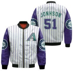 Arizona Diamondbacks Randy Johnson 51 2020 Mlb White Purple Jersey Inspired Bomber Jacket