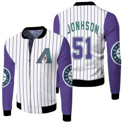 Arizona Diamondbacks Randy Johnson 51 2020 Mlb White Purple Jersey Inspired Fleece Bomber Jacket