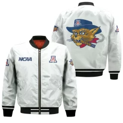 Arizona Wildcats Ncaa Classic White With Mascot Logo Gift For Arizona Wildcats Fans Bomber Jacket