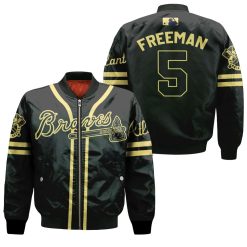 Atlanta Braves Freddie Freeman #5 Great Player Mlb Black 3d Designed Allover Gift For Atlanta Fans Bomber Jacket