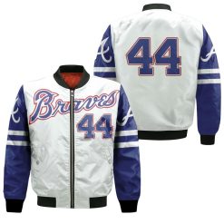 Atlanta Braves Hank Aaron 44 2020 Mlb White And Blue Jersey Inspired Bomber Jacket