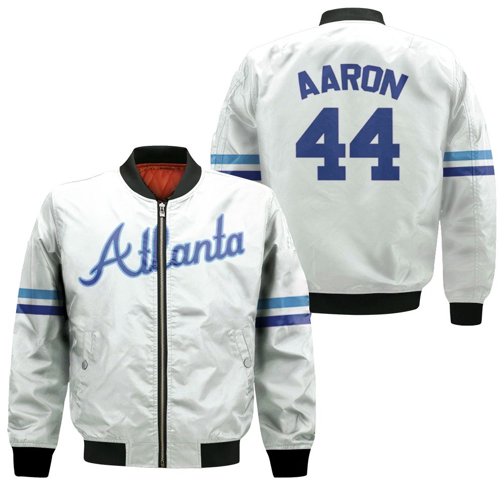 Atlanta Braves Hank Aaron #44 Mlb Cooperstown Collection Mesh Wordmark 3d Designed Allover Gift For Atlanta Fans Bomber Jacket
