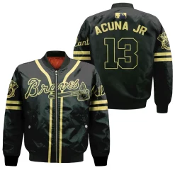 Atlanta Braves Ronald Acuña Jr #13 Great Player Mlb Baseball Team Logo Black 2020 3d Designed Allover Gift For Atlanta Fans Bomber Jacket