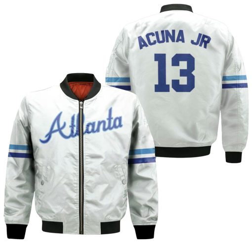 Atlanta Braves Ronald Acuña Jr #13 Mlb Cooperstown Collection Mesh Wordmark 3d Designed Allover Gift For Atlanta Fans Bomber Jacket