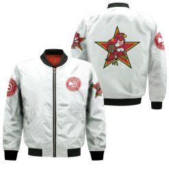 Atlanta Hawks Basketball Classic Mascot Logo Gift For Hawks Fans White Bomber Jacket