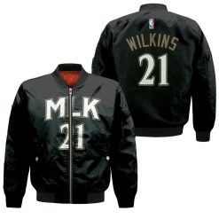 Atlanta Hawks Dominique Wilkins #21 Great Player Nba Basketball Team Mlk 2020 Black 3d Designed Allover Gift For Atlanta Fans Bomber Jacket