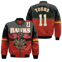 Atlanta Hawks Trae Young 11 Black And Red Jersey Inspired Style Bomber Jacket