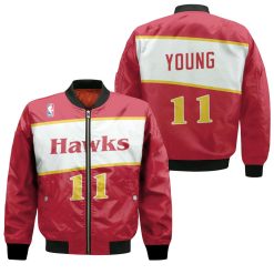 Atlanta Hawks Trae Young #11 Nba Logo Mitchell Ness 1986 87 Hardwood Classics Swingman Red 3d Designed Allover Gift For Atlanta Fans Bomber Jacket