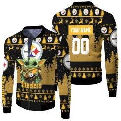 Baby Yoda Hugs Pittsburgh Steelers Football 2020 Personalized 1 Fleece Bomber Jacket