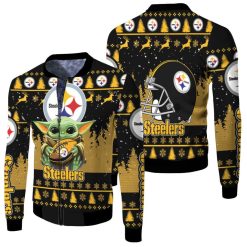 Baby Yoda Hugs Pittsburgh Steelers Rugby Ball 2020 Nfl Season Jersey Fleece Bomber Jacket