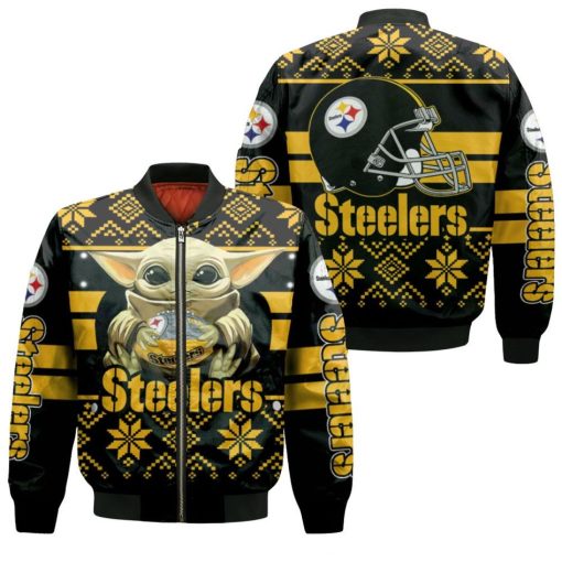 Baby Yoda Hugs Pittsburgh Steelers Rugby Ball 2020 Nfl Season Jersey New Version Bomber Jacket