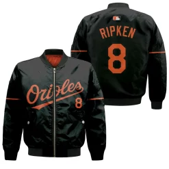 Baltimore Orioles Cal Ripken Jr #8 Mlb Great Player 2020 Black 3d Designed Allover Gift For Baltimore Fans Bomber Jacket
