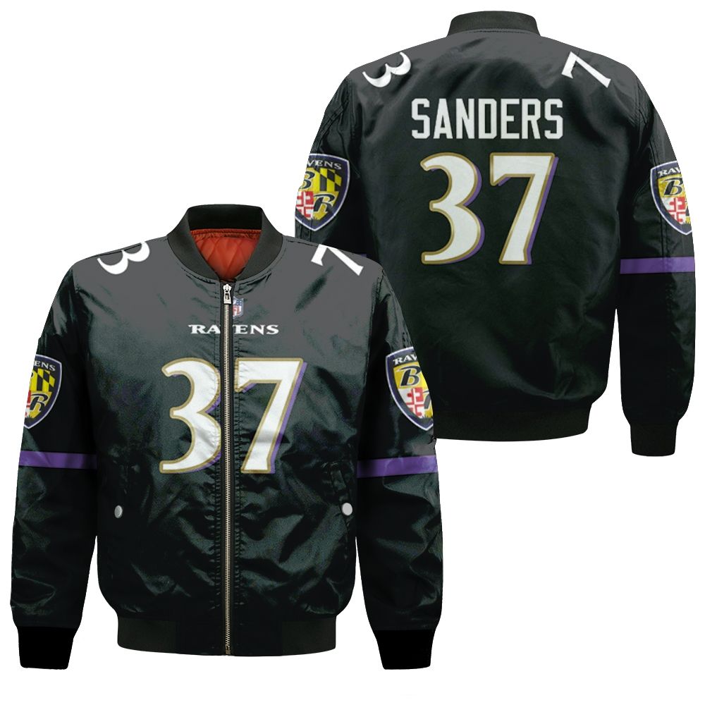 Baltimore Ravens Deion Sanders #37 Great Player Nfl American Football Game Jersey Black 2019 3d Designed Allover Gift For Ravens Fans Bomber Jacket