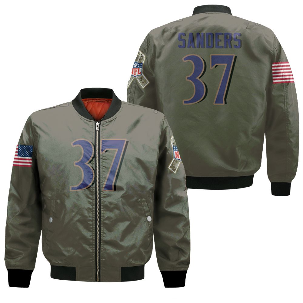 Baltimore Ravens Deion Sanders #37 Nfl Deion Sanders Salute To Service Retired Player Olive 3d Designed Allover Gift For Ravens Fans Bomber Jacket
