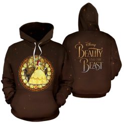 Beauty And The Beast Brown Over Print 3d Zip Hoodie