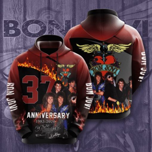 Bon Jovi 37th Anniversary 1983 2020 Signature Design Gift For Fan Custom 3d All Over Printed Hoodie