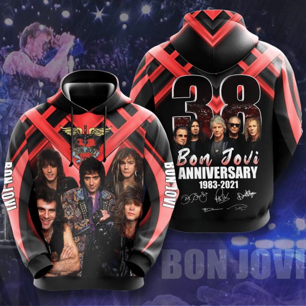 Bon Jovi 38th Anniversary 1983 2021 Signature Design Gift For Fan Custom 3d All Over Printed Hoodie