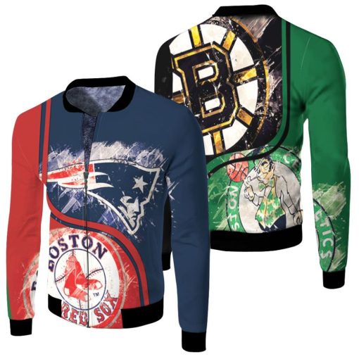 Boston Red Sox New England Patriots Boston Bruins Boston Celtic 3d Jersey Fleece Bomber Jacket