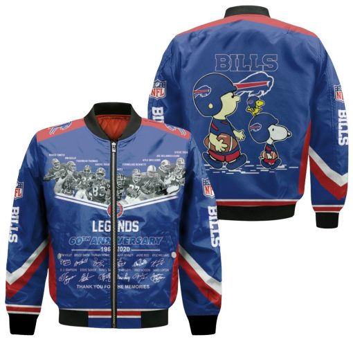 Buffalo Bills Legends Sign 60th Anniversary Afc West Champions Snoopy Fan Bomber Jacket