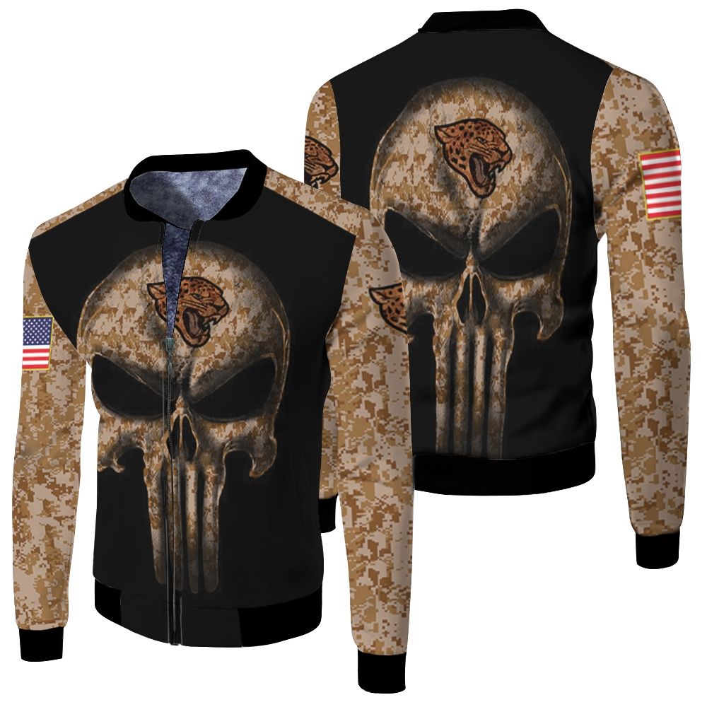Camouflage Skull Jacksonville Jaguars American Flag Fleece Bomber Jacket