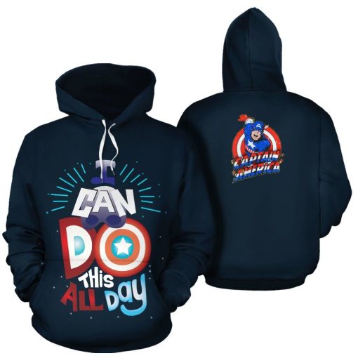 Captain America Superhero Cartoon I Can Do This All Day Over Print 3d Zip Hoodie