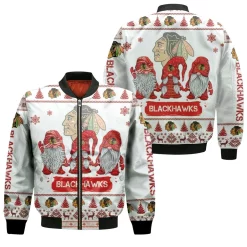 Christmas Gnomes Chicago Blackhawks Ugly Sweatshirt Christmas 3d Bomber Jacket