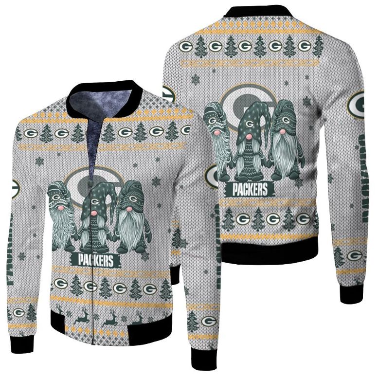 Christmas Gnomes Green Bay Packers Ugly Christmas 3d Jersey Fleece Bomber Jacket