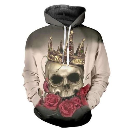 Crown Skull Crown Roses All Over Printed Custom 3d Hoodie