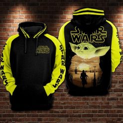 Cute Baby Yoda Shirt Black And Yellow Over Print 3d Zip Hoodie