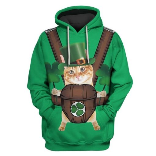 Cute Cat Saint Patricks Day Over Print 3d Zip Hoodie