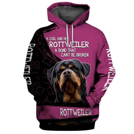 Dog Rottweiler A Girl And Her Rottweiler A Bond That Cant Be Broken Over Print 3d Zip Hoodie