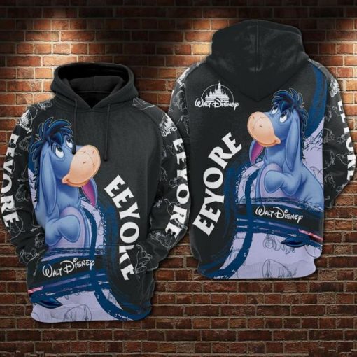 Eeyore Blue And Black And White Over Print 3d Zip 6 Hoodie