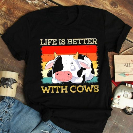 Farmer Life Is Better With Cows Retro Vintage Farming Shirt
