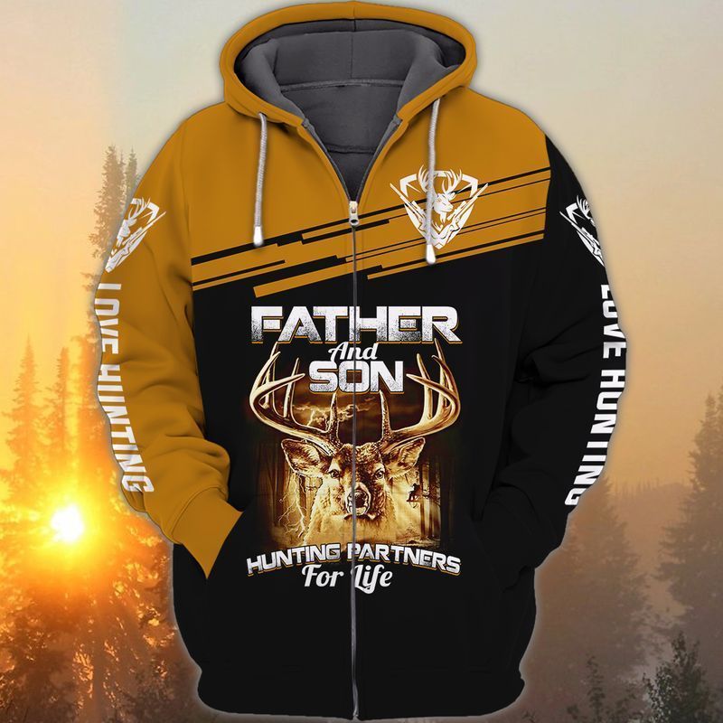 Fathers Day Father And Son Hunting Partners For Life Love Hunting 3d Zip Hoodie