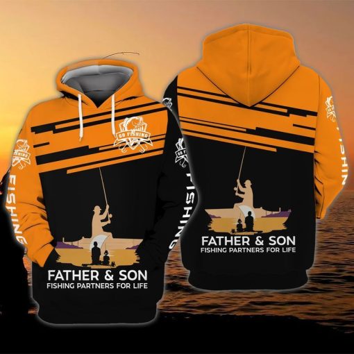 Fathers Day Go Fishing Father And Son Fishing Partners For Life 3d Zip Hoodie