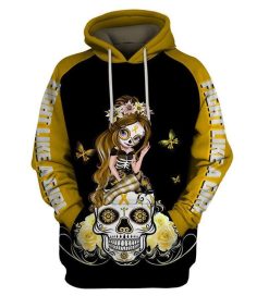 Fight Like A Girl Yellow Cancer Awareness Over Print 3d Zip Hoodie