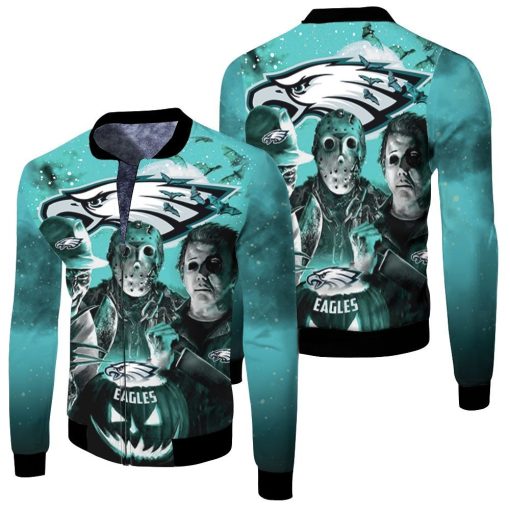 Freddy Jason Michael Myers Loves Philadelphia Eagles Pumpkin Head Halloween 3d Fleece Bomber Jacket