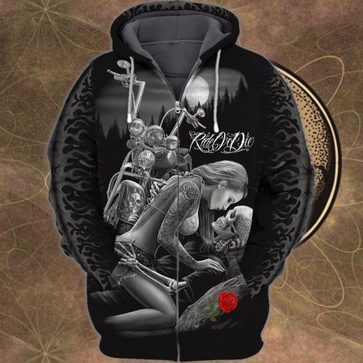 Girl And Skeleton Biker Ride Or Die 3d Zip Hoodie