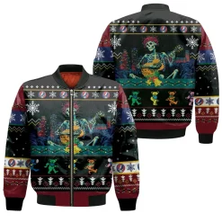 Grateful Dead Skull Skeleton Play Guitar Ugly Christmas 3d Jersey Bomber Jacket