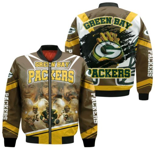 Green Bay Packers Qbs Bart Starr 15 Brett Favre 4 Aaron Rodgers 12 For Fans Bomber Jacket