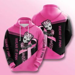 Groot Star Wars Hold Wear It Pink Breast Cancer Awareness 3d Hoodie