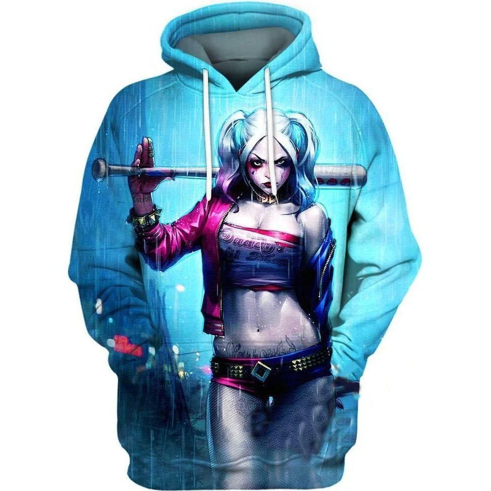 Haley Quin Bad Girl Anime Baseball Bat Over Print 3d Zip Hoodie