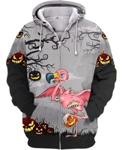 Halloween Flamingo 7 3d T Shirt Zip Bomber Hoodie