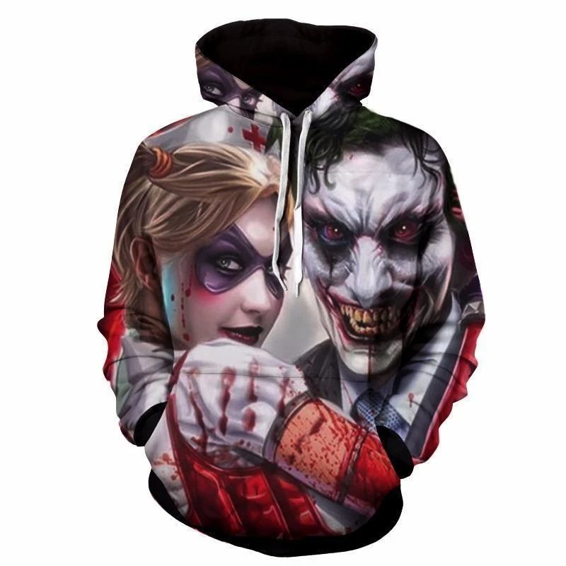 Halloween Joker And Harley Duo Over Print 3d Zip Hoodie