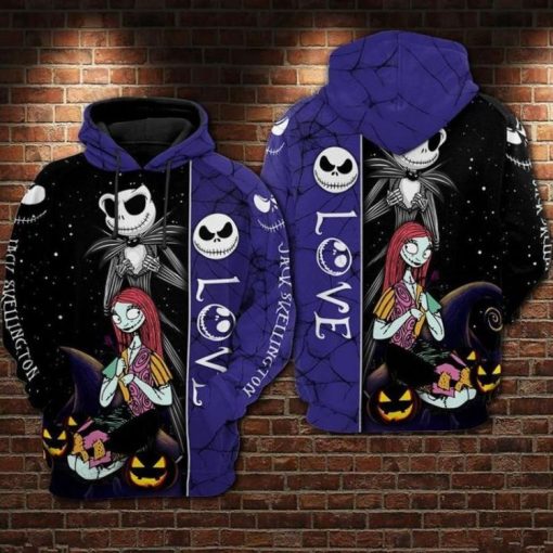 Jack Skellington Sally Love Over Print 3d Zip 17 Hoodie