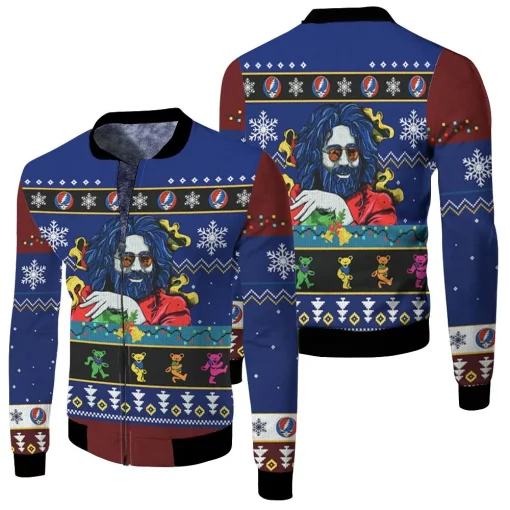 Jerry Garcia Grateful Dead Christmas Bears Christmas Kniting Pattern 3d Jersey Fleece Bomber Jacket